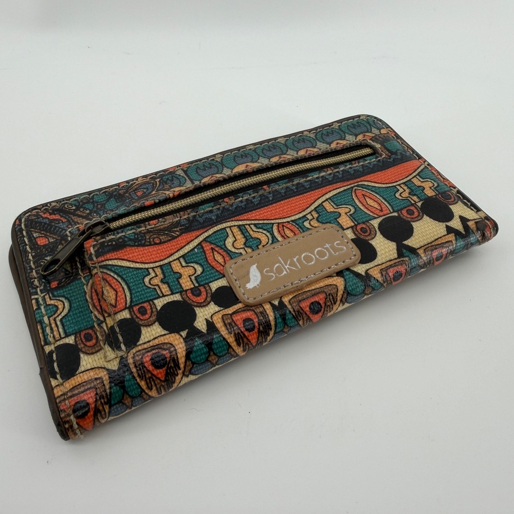 Sakroots Artist Circle Large Wallet Multi-Color Tribal Geometric Coated Canvas